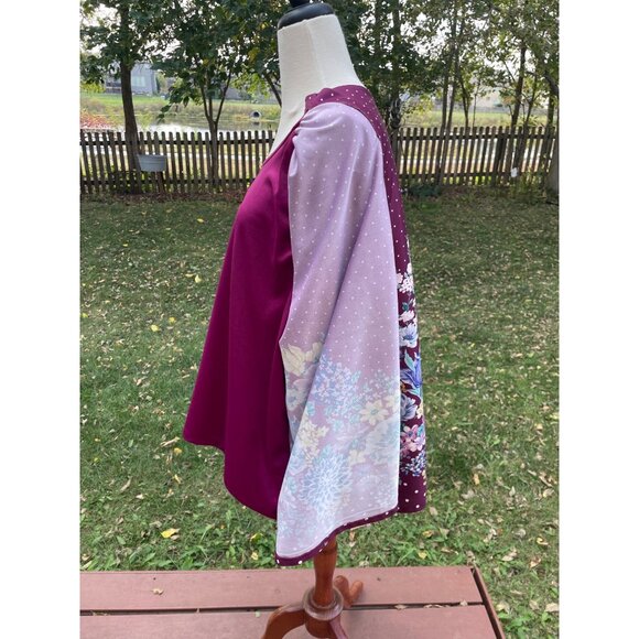 Plus Size 4X Kimono Top Floral & Polka Dot Print Lightweight Womens Long Sleeve - Picture 3 of 8